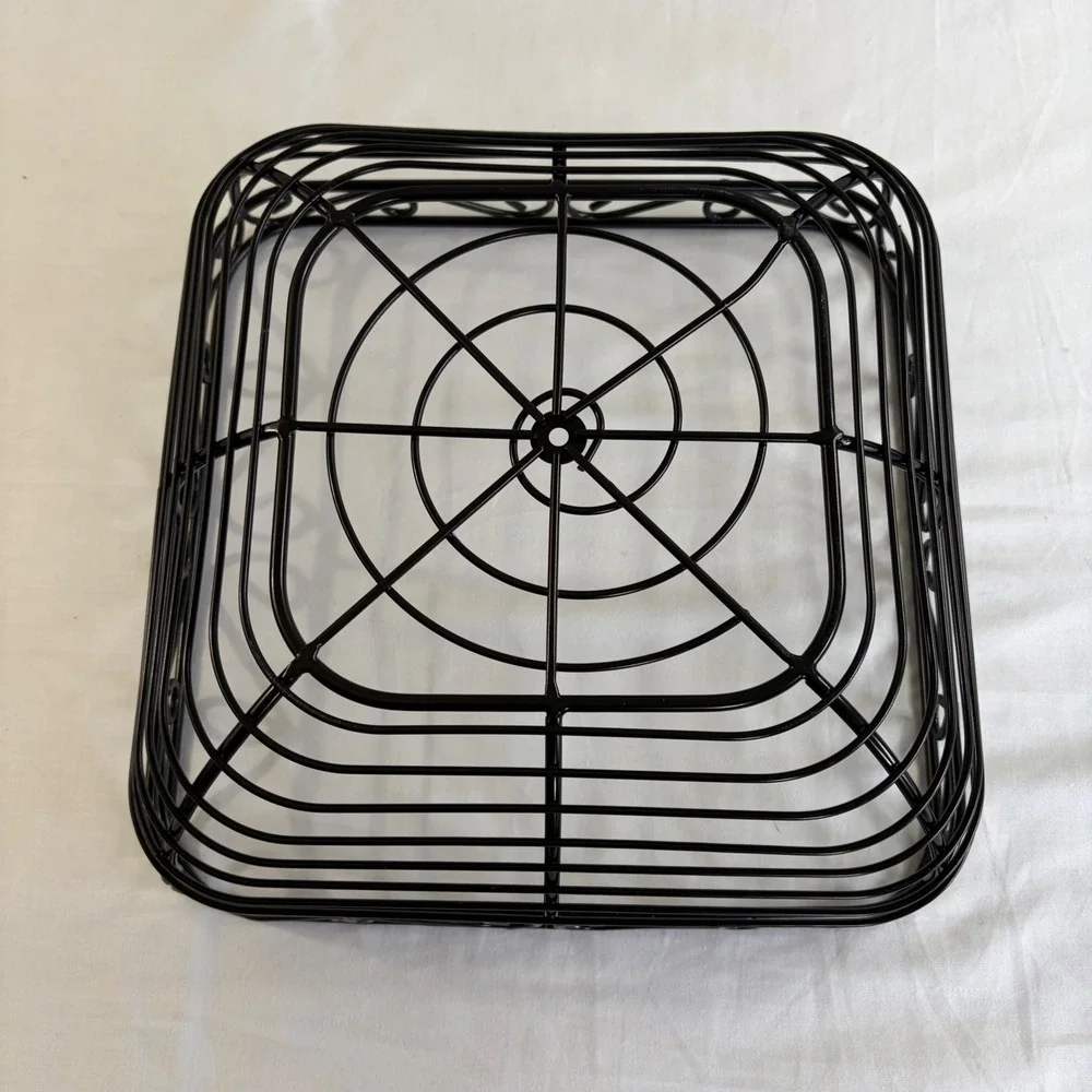 Black Metal Retro‎ Square Basket Scrollwork Decorative Fruit Storage 10x10x4.5